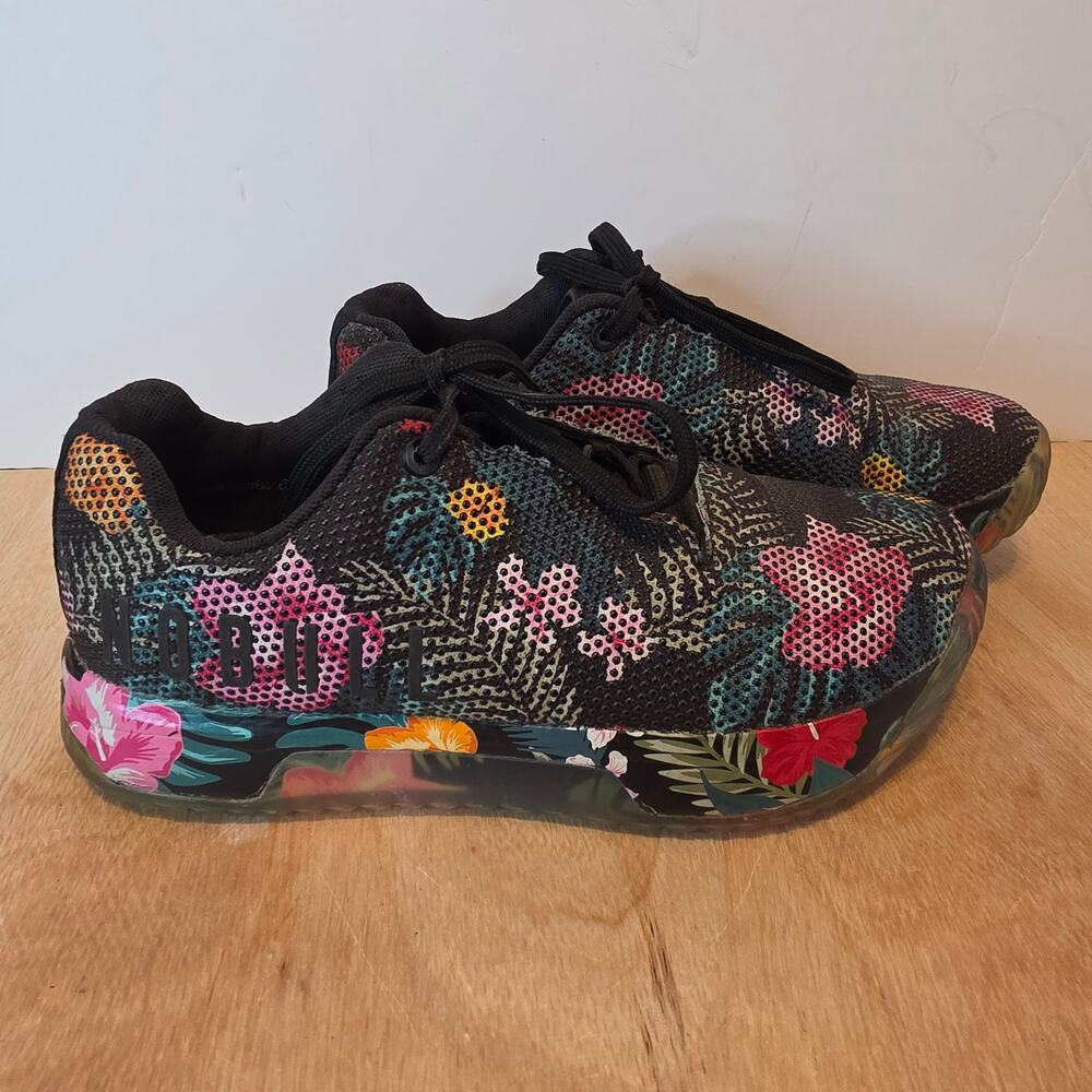 NOBULL Tropical Floral Trainers Blk base Cross-fit shoes size 8W/6.5M